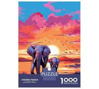 1000 Pieces Jigsaw Puzzles for Teenagers Elephants Africa Sunset Jigsaw Puzzle Relaxing Games Analysis And Logic Challenging Game Gifts 52x38cm/1000pcs