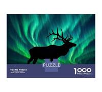 1000 Pieces Jigsaw Puzzles for Teenagers Elk Silhouette Under Aurora Borealis Adult Jigsaw Puzzle DIY Toys Stress Reliever Christmas Birthday Gifts 70x50cm/1000pcs