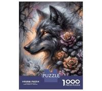 1000 Pieces Jigsaw Puzzles for Teenagers Fantasy Charcoal Wolf in A Rose Forest Puzzles for Adults Relaxing Games Stress Reliever Fun at Home Activities, 70x50cm/1000pcs