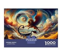 1000 Pieces Jigsaw Puzzles for Teenagers Fantasy Desert Battle Lion Vs Scorpion Puzzle for Adults Family Games Presents for Women Christmas Birthday Gifts 70x50cm/1000pcs