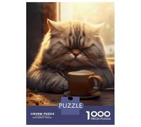 1000 Pieces Jigsaw Puzzles for Teenagers Fat Cat Coffee Animal Pet Jigsaw Puzzle Relaxing Games Analysis And Logic Challenging Game Gifts 52x38cm/1000pcs