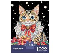 1000 Pieces Jigsaw Puzzles for Teenagers Festive Cat with Gift Jigsaw Relaxing Games Presents for Women Christmas Birthday Gifts 52x38cm/1000pcs