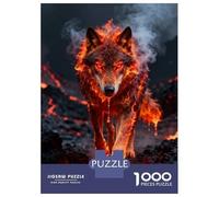 1000 Pieces Jigsaw Puzzles for Teenagers Fiery Wolf in Volcanic Landscape Jigsaw for Adults Hands-on Game Pattern Assembly Fun at Home Activities, 38x26cm/1000pcs