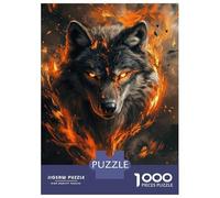 1000 Pieces Jigsaw Puzzles for Teenagers Flaming Wolf Fury -2 Puzzle for Adults Relax Games Hand Speed Race Christmas Birthday Gifts 38x26cm/1000pcs