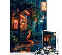 1000 Pieces Jigsaw Puzzles for Teenagers Fox Neon Rain Shelter Brain Teaser Game Staycation Kill Time Educational Toy Enhance Love between Couples (50X75cm)