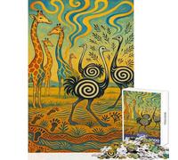1000 Pieces Jigsaw Puzzles for Teenagers Giraffes And Ostriches in African Landscape Relaxing Games Family Activities Anti-Stress Toys Enhance Love between Couples (38X26CM)