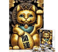 1000 Pieces Jigsaw Puzzles for Teenagers Gold X Fortune Cat Brain Teaser Game Staycation Kill Time Educational Toy Enhance Love between Couples (52X38cm)