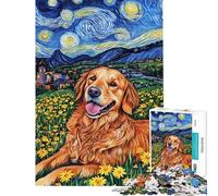 1000 Pieces Jigsaw Puzzles for Teenagers Golden Dog in Starry Field Jigsaw Puzzle 1000 Impossible Game Art Work Gifts Learning Educational (Size 38x52cm)