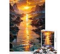 1000 Pieces Jigsaw Puzzles for Teenagers Golden River Landscape with Castles Fun Games Stress Reliever Educational Toy Enhance Love between Couples (38x52cm)