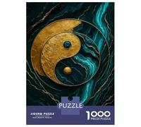 1000 Pieces Jigsaw Puzzles for Teenagers Golden Yin Yang on Teal Marble Jigsaw Puzzle Relaxing Games Analysis And Logic Challenging Game Gifts 38x26cm/1000pcs