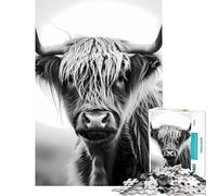 1000 Pieces Jigsaw Puzzles for Teenagers Grayscale Highland Cow Learning Educational Toys for Educational Game Improve Memory Gifts Birthday (Size 38x52cm)