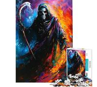 1000 Pieces Jigsaw Puzzles for Teenagers Grim Reaper Flames Surreal Puzzle for Adults Fun Games Presents for Women Challenging Game Gifts (Size 50x75cm)