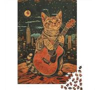 1000 Pieces Jigsaw Puzzles for Teenagers Guitar Playing Cat Art Print-2 Puzzles for Adults Relaxing Games Stress Reliever Fun at Home Activities, 70x50cm/1000pcs