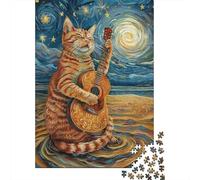 1000 Pieces Jigsaw Puzzles for Teenagers Guitar Playing Cat Art Print-4 Puzzles for Adults Relaxing Games Stress Reliever Fun at Home Activities, 52x38cm/1000pcs