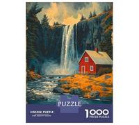 1000 Pieces Jigsaw Puzzles for Teenagers Iceland Waterfall Cabin Jigsaw for Adults Hands-on Game Pattern Assembly Fun at Home Activities, 70x50cm/1000pcs