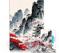 1000 Pieces Jigsaw Puzzles for teenagers Japanese Mountain Temple Lernspielzeug mit passendem Poster und Quizblatt38x26cm