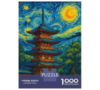 1000 Pieces Jigsaw Puzzles for Teenagers Japanese Pagoda in Starry Night Style Adult Puzzles Brain Teaser Game Difficult Hard Fun Activities at Home 38x26cm/1000pcs