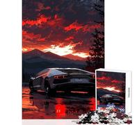 1000 Pieces Jigsaw Puzzles for Teenagers Lamborghini at Sunset Educational Toy Funny Gift Family Games Fun at Home Activities, Size 50x75cm