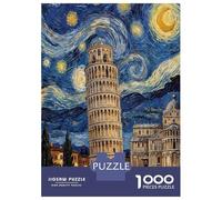 1000 Pieces Jigsaw Puzzles for Teenagers Leaning Tower of Pisa in Starry Night Style Jigsaw for Adults Hands-on Game Pattern Assembly Fun at Home Activities, 52x38cm/1000pcs