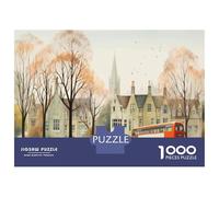 1000 Pieces Jigsaw Puzzles for Teenagers London Double Decker Bus Art Print Adult Puzzles Brain Teaser Game Difficult Hard Fun Activities at Home 38x26cm/1000pcs