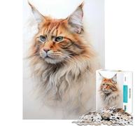 1000 Pieces Jigsaw Puzzles for Teenagers Maine Coon Cat Sketch for Educational Game Challenge Toy Hands-on Game Difficult Challenge Funny Gifts (Size 50x75cm)