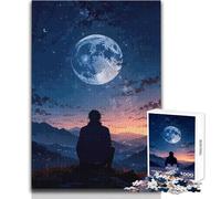 1000 Pieces Jigsaw Puzzles for Teenagers Man Gazing at Moonlit Landscape Beautiful Design Game Birthday Present Art Work Gift Size 38x52cm