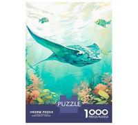 1000 Pieces Jigsaw Puzzles for Teenagers Manta Ray Ocean Adult Puzzles Brain Teaser Game Difficult Hard Fun Activities at Home 52x38cm/1000pcs