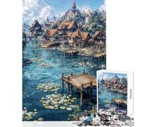 1000 Pieces Jigsaw Puzzles for Teenagers Medieval Village by The River Practical Game For Family Fun Educational Toy for Birthday, Chrismas (38x26cm)