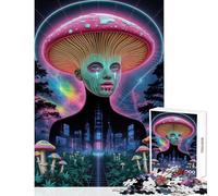 1000 Pieces Jigsaw Puzzles for Teenagers Mushroom Person in Cyberpunk Landscape Brain Teaser Game Staycation Kill Time Educational Toy Enhance Love between Couples (52X38cm)