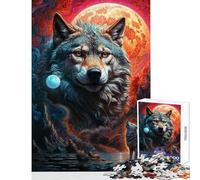 1000 Pieces Jigsaw Puzzles for Teenagers Mysterious Moon Lone Wolf Brain Teaser Game Staycation Kill Time Educational Toy Enhance Love between Couples (50X75cm)