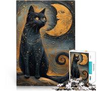 1000 Pieces Jigsaw Puzzles for teenagers Mystical Black Cat Art Stressabbau Lustige Aktivitäten für zu Hause, Geburtstagsgeschenk, Reisegeschenk,75x50cm