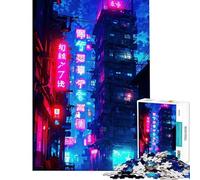 1000 Pieces Jigsaw Puzzles for Teenagers Neon City Puzzle for Adults Hands-on Game Staycation Kill Time Christmas Birthday Gifts (Size 38x26cm)