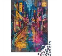 1000 Pieces Jigsaw Puzzles for Teenagers Neon Cityscape Art Print Puzzles for Adults Relaxing Games Stress Reliever Fun at Home Activities, 38x26cm/1000pcs