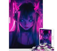 1000 Pieces Jigsaw Puzzles for Teenagers Neon Devil Girl Brain Teaser Game Staycation Kill Time Educational Toy Enhance Love between Couples (50X75cm)