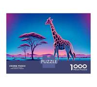 1000 Pieces Jigsaw Puzzles for Teenagers Neon Giraffe Art Print Adult Puzzles Brain Teaser Game Difficult Hard Fun Activities at Home 38x26cm/1000pcs