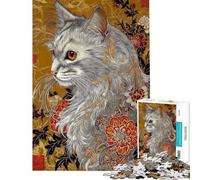 1000 Pieces Jigsaw Puzzles for Teenagers Ornate Cat Portrait with Floral Design Learning Educational Toys Relax Games Analysis And Logic Gifts Birthday (size 38x52cm)