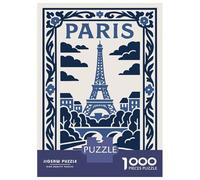 1000 Pieces Jigsaw Puzzles for Teenagers Paris Eiffel Tower Blue Illustration Adult Jigsaw Puzzle Family Game Perfect Decoration Fun Activities at Home 70x50cm/1000pcs