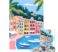 1000 Pieces Jigsaw Puzzles for Teenagers Pastel Europe Harbor Town Minimalist Art Learning Educational Toys Relaxing Games A Work of Art Gifts Birthday (Size 38x52cm)
