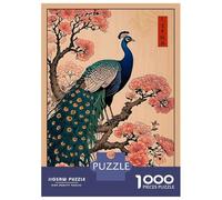 1000 Pieces Jigsaw Puzzles for Teenagers Peacock Bird Cherry Blossom Puzzles for Adults Relaxing Games Stress Reliever Fun at Home Activities, 70x50cm/1000pcs