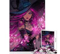 1000 Pieces Jigsaw Puzzles for Teenagers Pink-haired Witch Casting Magic Brain Teaser Game Staycation Kill Time Educational Toy Enhance Love between Couples (26X38cm)