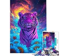 1000 Pieces Jigsaw Puzzles for Teenagers Psychedelic Tiger Sunflower Field Adult Jigsaw Puzzle Hands-on Game Stress Reliever Challenging Game Gifts (Size 38x52cm)