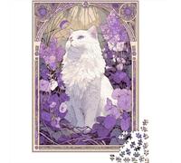 1000 Pieces Jigsaw Puzzles for Teenagers Purple Floral Cat Art Print Jigsaws for Adults Hands-on Game But Fun And Humorous Unique Birthday And Xmas Gifts 52x38cm/1000pcs