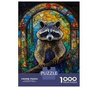 1000 Pieces Jigsaw Puzzles for Teenagers Raccoon Abstract Stained G Puzzle for Adults Relax Games Hand Speed Race Christmas Birthday Gifts 52x38cm/1000pcs