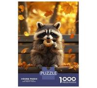 1000 Pieces Jigsaw Puzzles for Teenagers Raccoon Eating Donut in Autumn Puzzles for Adults Relaxing Games Stress Reliever Fun at Home Activities, 52x38cm/1000pcs