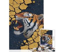 1000 Pieces Jigsaw Puzzles for Teenagers Roaring Tiger Emerging from Cracked Surface Quality Shared Family Enjoyment Lovely Holiday Idea (38x52cm)