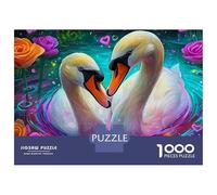 1000 Pieces Jigsaw Puzzles for Teenagers Romantic Swan Pond with Flowers Jigsaw Puzzle Relaxing Games Analysis And Logic Challenging Game Gifts 38x26cm/1000pcs
