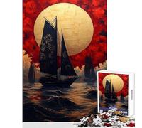 1000 Pieces Jigsaw Puzzles for Teenagers Sailing Under A Golden Moon Japanese Landscape Brain Teaser Game Staycation Kill Time Educational Toy Enhance Love between Couples (50X75cm)