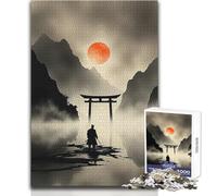 1000 Pieces Jigsaw Puzzles for Teenagers Samurai at Torii Gate with Rising Sun Educational Family Game Difficult Challenge Birthday Gift Size 38x26cm