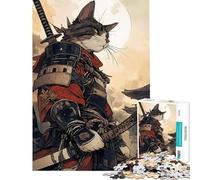 1000 Pieces Jigsaw Puzzles for Teenagers Samurai Cat Japan Fun Activities at Home Learning Educational Family Game for And 14 Years And over (38X26CM)