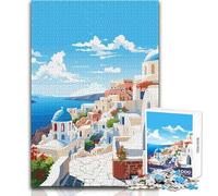 1000 Pieces Jigsaw Puzzles for Teenagers Santorini Greece Spring Brainteaser Family Games Improve Memory Birthday Gifts Size 38x52cm